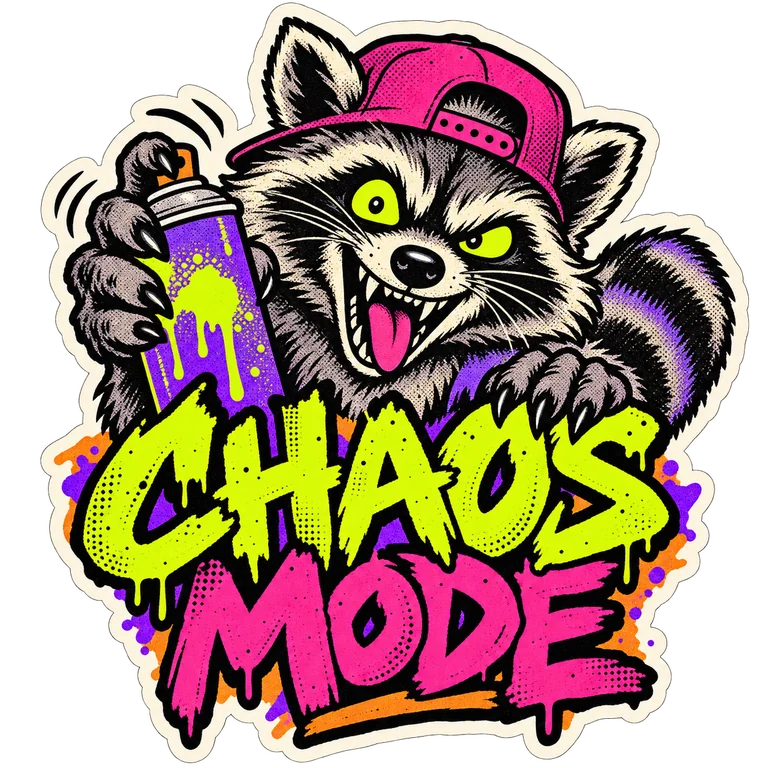 Chaos Mode spray-paint raccoon